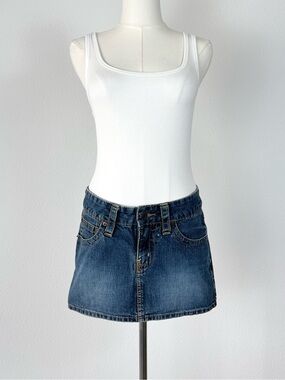 Vtg Y2K American Eagle Micro Mini Denim Skirt Low Rise Size 2